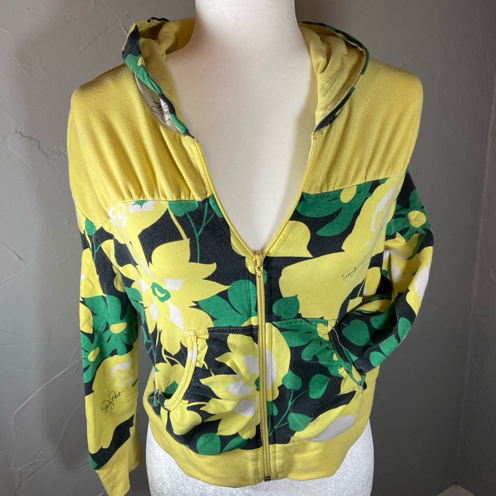 Rare Baby Phat yellow and green floral zip-up hoodie